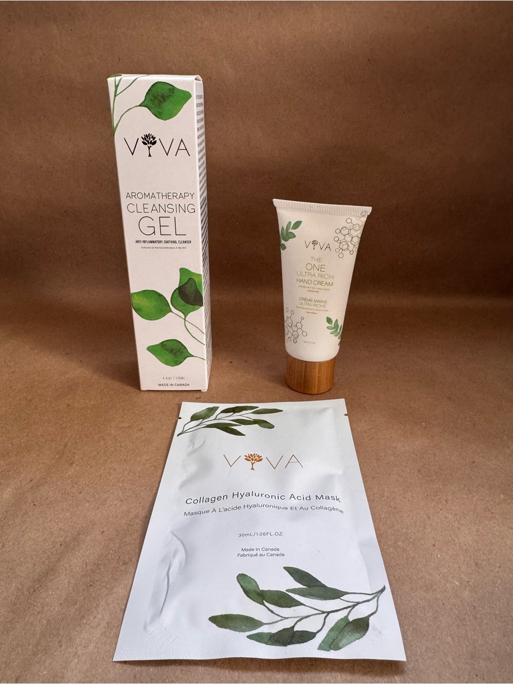 Viva Skincare Trio: Cleansing Gel (4 oz), Collagen Mask, Hand Crème (1.7 oz)